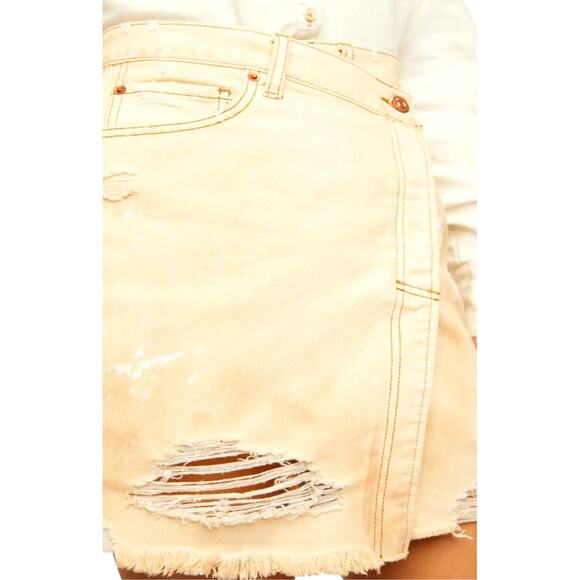 Free People Parker Wrap Denim Mini Skirt Butter Cream - Picture 3 of 16